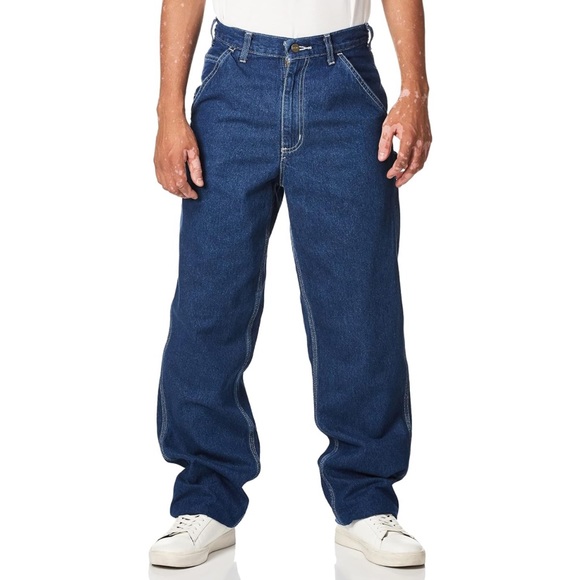 NEW Carhartt Mens 42x32 Loose Original Fit Work Dungaree Cargo Denim Medium Wash - Picture 1 of 7